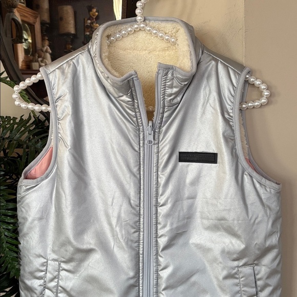 Buffalo David Bitton Reversible Zip Up Vest Silver Metallic & Pink Cream Sherpa - Picture 10 of 15